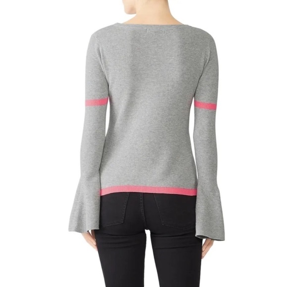 SLATE & WILLOW Grey Bell Sleeve Sweater Pink Stripe Detail Cotton Size Small - Picture 4 of 8